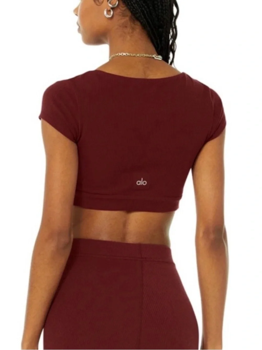 NWOT! Alo Blissful Henley Bra Top. Color Cranberry. Size S - Picture 2 of 16